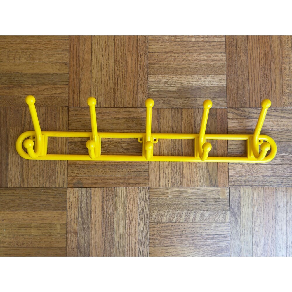 Vintage 1980s Yellow Plastic Coat Rack | Memphis Style Wall Hooks | Retro